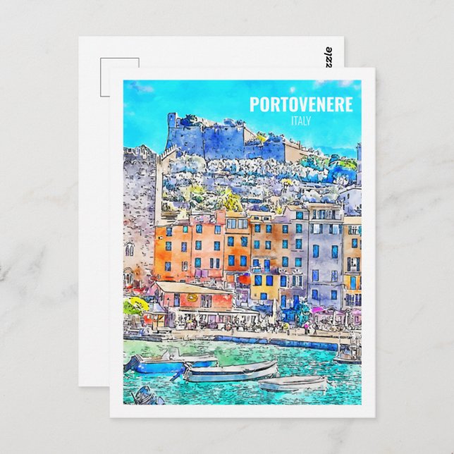 Portovenere Italy Famous Travel Watercolor Sketch Postcard (Front/Back)