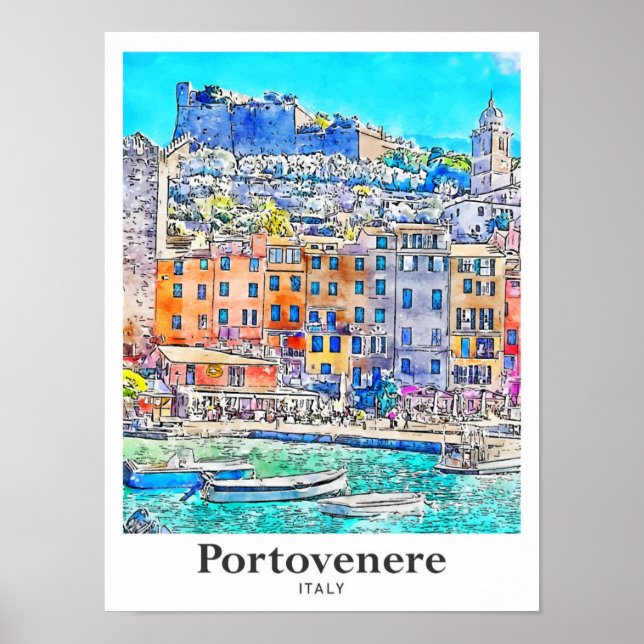 Portovenere Italy Travel Watercolor Hand Drawn Poster (Front)