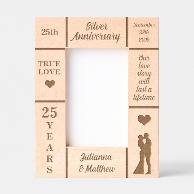 Portrait 4x6 Silver 25th Wedding Anniversary Etched Frames (Front)