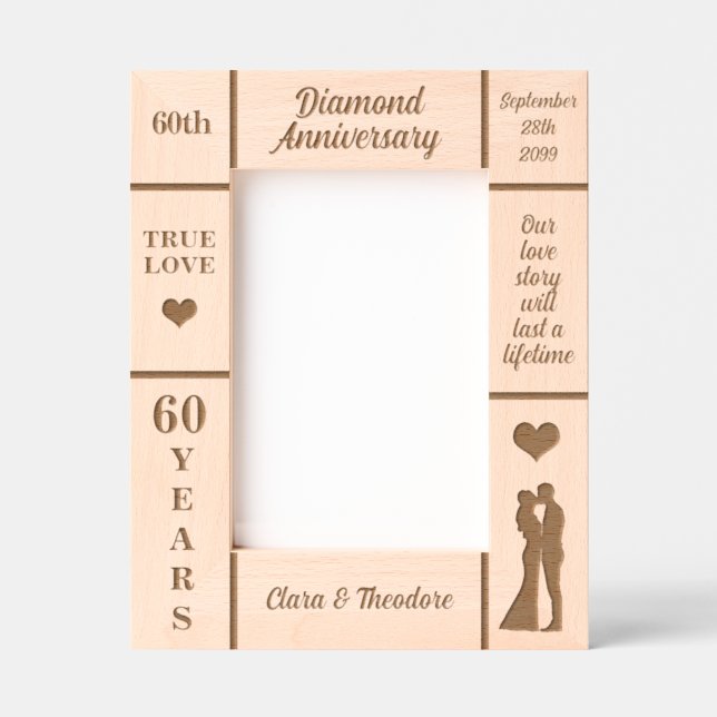 Portrait 5x7 Diamond 60th Wedding Anniversary Etched Frames (Front)