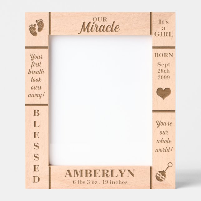 Portrait 8x10 New Baby Personalised Etched Frames (Front)