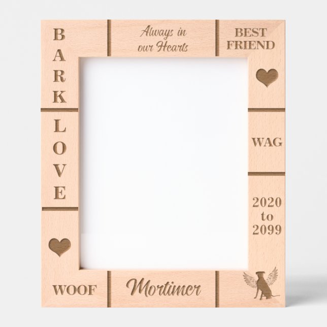 Portrait 8x10 Pet Memorial Angel Dog Name Year Etched Frames (Front)