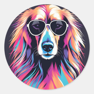 Portrait  Afghan Hound With Sunglasses Classic Round Sticker