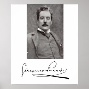 Portrait and Signature of Giacomo Puccini Poster