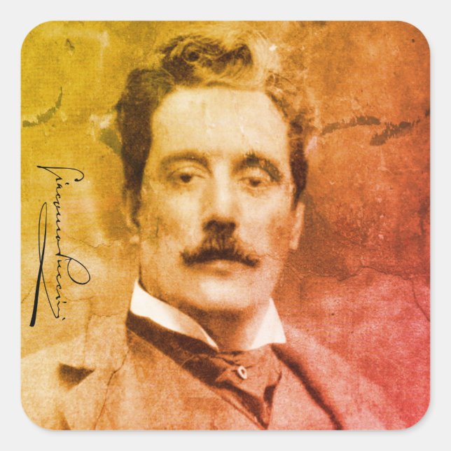 Portrait and Signature of Giacomo Puccini Square Sticker (Front)