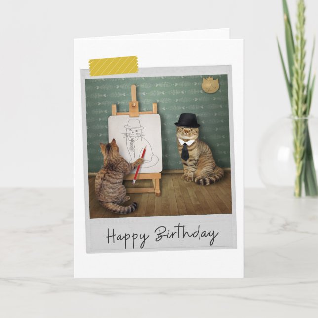 Portrait Art Cats Funny Birthday Card (Front)