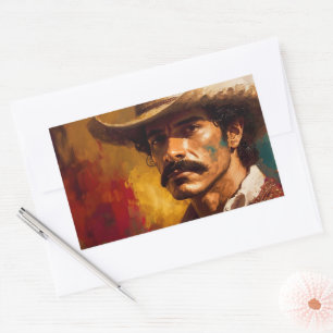 Portrait art mexican hat fashion man bold rectangular sticker