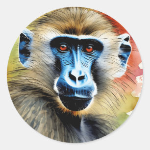 Portrait Baboon Watercolor Classic Round Sticker