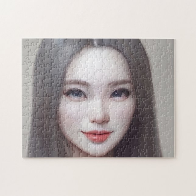 Portrait Brown Eyes Hair Lips Young Woman Jigsaw Puzzle (Horizontal)