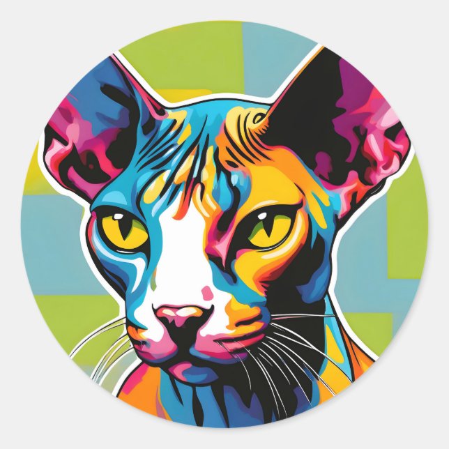 Portrait Cat Sphynx Pop Art Classic Round Sticker (Front)
