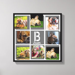 portrait collage monogram personalised grey black canvas print