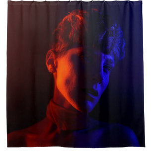 Portrait colour woman red blue shower curtain