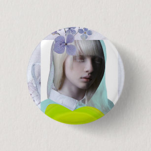 Portrait digital collage girl pastel fluoro 3 cm round badge