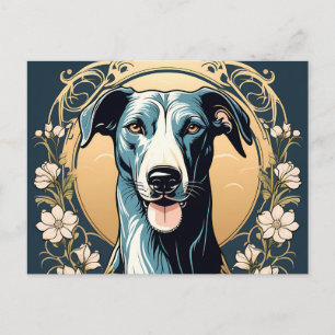 Portrait Dog Floral Greyhound Art Nouveau Postcard