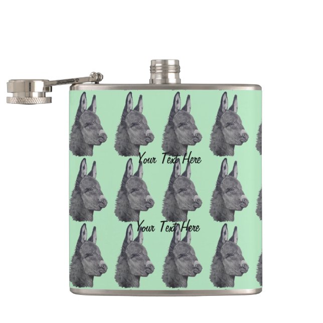 portrait drawing of  very cute donkey hip flask (Opened)