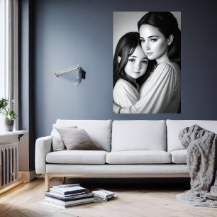 Portrait family mother and daughter AI Art Poster