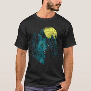 Portrait Forest Animal Predator Full Moon Mountain T-Shirt