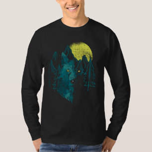 Portrait Forest Animal Predator Full Moon Mountain T-Shirt