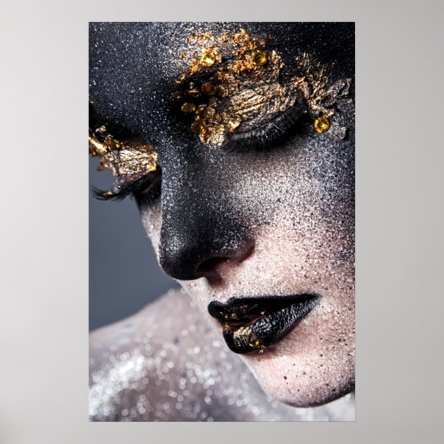 Portrait Gold Black Artistic Makeup Luxury Beauty Poster (Front)