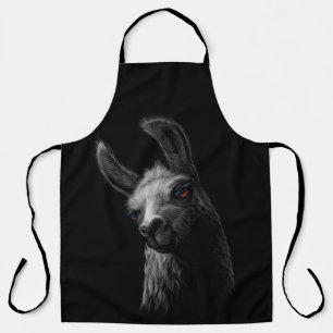 Portrait Head Cute Llama with a Black Background Apron