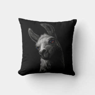 Portrait Head Cute Llama with a Black Background  Cushion
