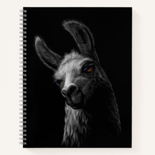 Portrait Head Cute Llama with a Black Background Notebook