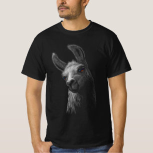 Portrait Head Cute Llama with a Black Background  T-Shirt