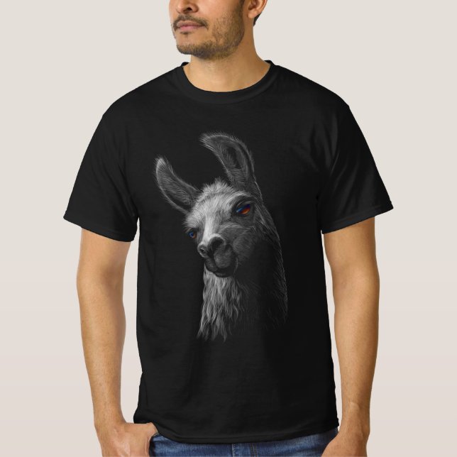 Portrait Head Cute Llama with a Black Background  T-Shirt (Front)