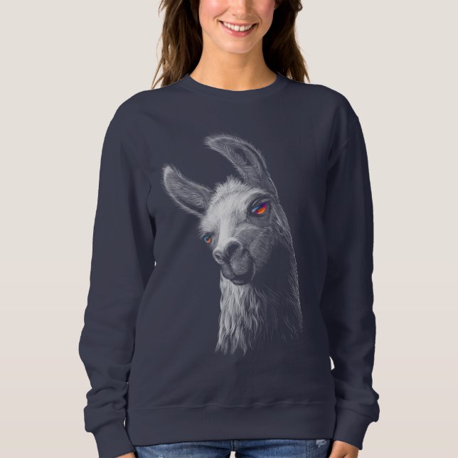 Portrait Head Cute Llama With Black Background Sweatshirt (Front)