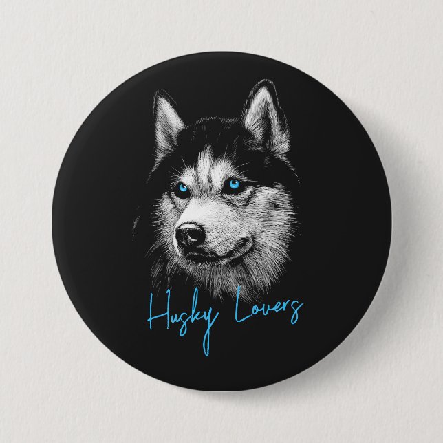 Portrait Head Siberian Husky With Blue Eyes  7.5 Cm Round Badge (Front)