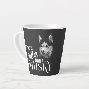 Portrait Head Siberian Husky With Blue Eyes T-Shir Latte Mug