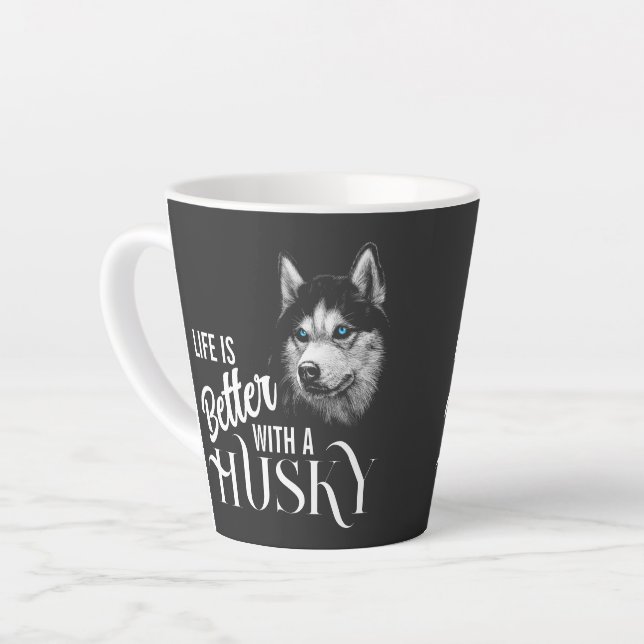 Portrait Head Siberian Husky With Blue Eyes T-Shir Latte Mug (Left Angle)