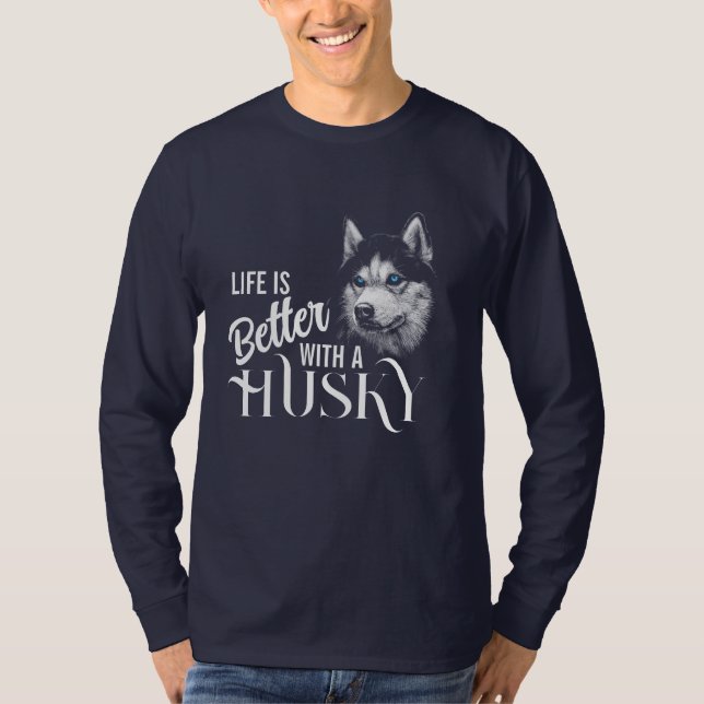 Portrait Head Siberian Husky With Blue Eyes  T-Shirt (Front)