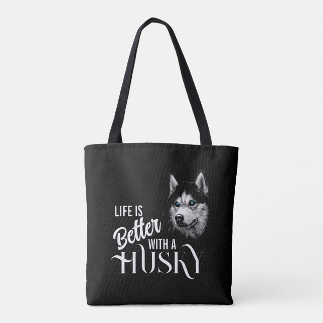 Portrait Head Siberian Husky With Blue Eyes Tote Bag (Back)