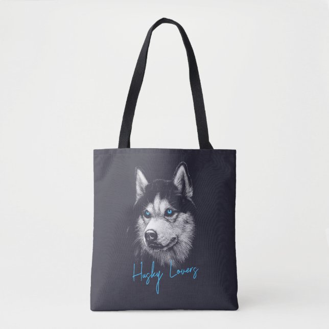 Portrait Head Siberian Husky With Blue Eyes Tote Bag (Front)