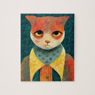 Portrait Illustration Of A Sad Ginger Cat Jigsaw Puzzle
