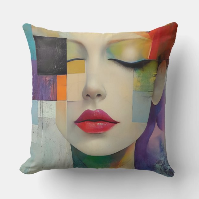 Portrait in Colour Block Surrealism  Cushion (Front)