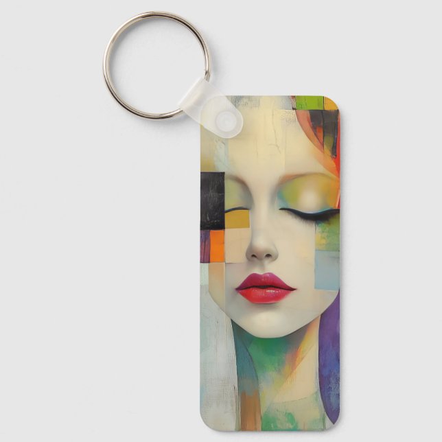 Portrait in Colour Block Surrealism  Key Ring (Front)