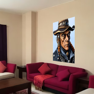 Portrait of a Alien Cowboy with a hat AI Art Poster