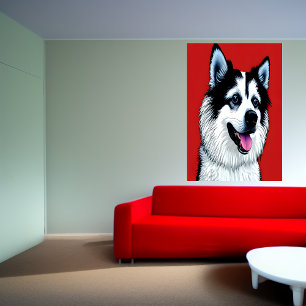 Portrait of a American Eskimo Dog   AI Art  Poster