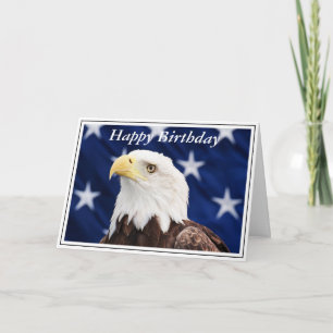 Portrait of a bald eagle with the american flag card