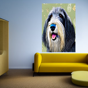 Portrait of a Bearded Collie AI Art Poster