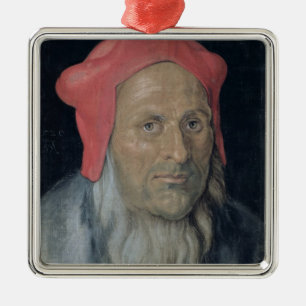 Portrait of a Bearded Man in a Red Hat, 1520 (oil Metal Tree Decoration