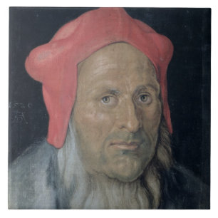 Portrait of a Bearded Man in a Red Hat, 1520 (oil Tile