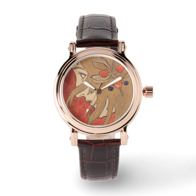 Portrait of a Beautiful Woman in Red (Art Nouveau) Watch (Front)