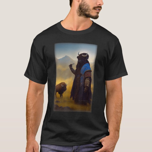 Portrait Of A Bison In Shaman Clothing Full Charac T-Shirt (Front)