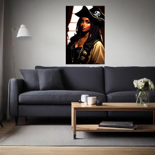 Portrait of a black African Lady Pirate   AI Art Poster