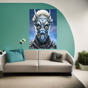 Portrait of a blue alien in the snow AI Art Poster