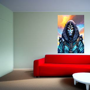 Portrait of a blue alien with yellow eyes   AI Art Poster