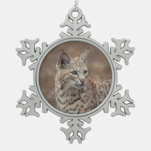 Portrait of a Bobcat Snowflake Pewter Christmas Ornament